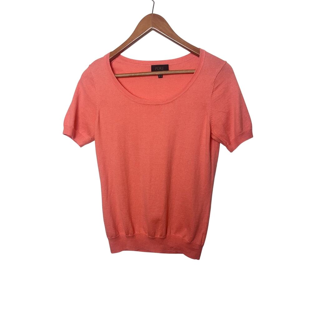 PURE Collection Cashmere Cotton Short Sleeve Knit Top Sz 6 Orange